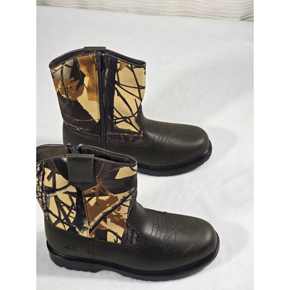 Tour Kids 5M Camo Winter Boots 3M Thinsulate Insulated Side Zip Brown Green